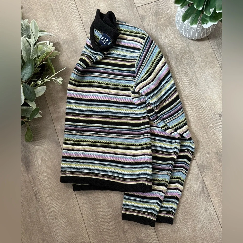 Vintage 90s GAP Girls Striped Heavy Cotton Sweater Size Medium